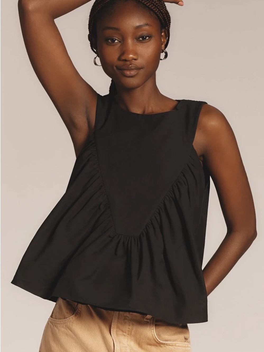 NWT💕 Anthropologie Mare Mare Shirred Swing Tank Top - Black Large